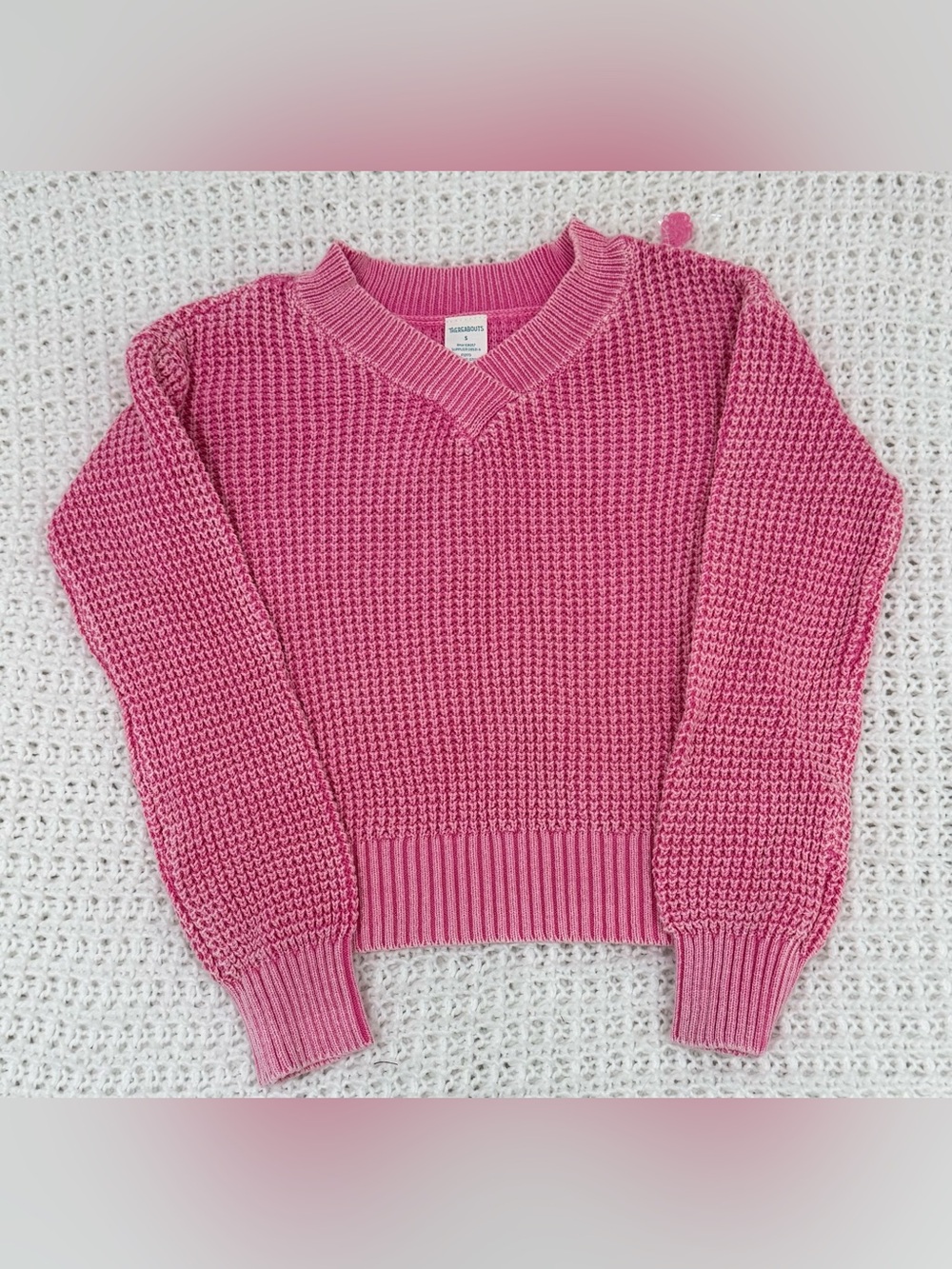 Thereabouts Girls V Neck Long Sleeve Pullover Sweater in pink pop acid wash